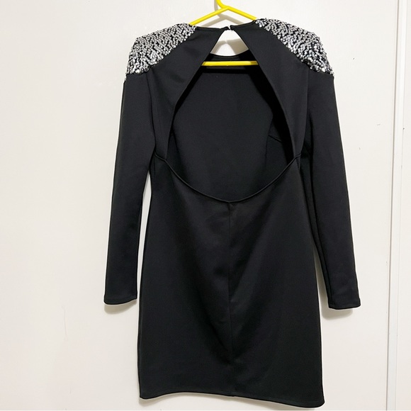 ASOS Sequin Shoulder Open Back Long Sleeve Mini Dress Size 12 - Picture 2 of 5